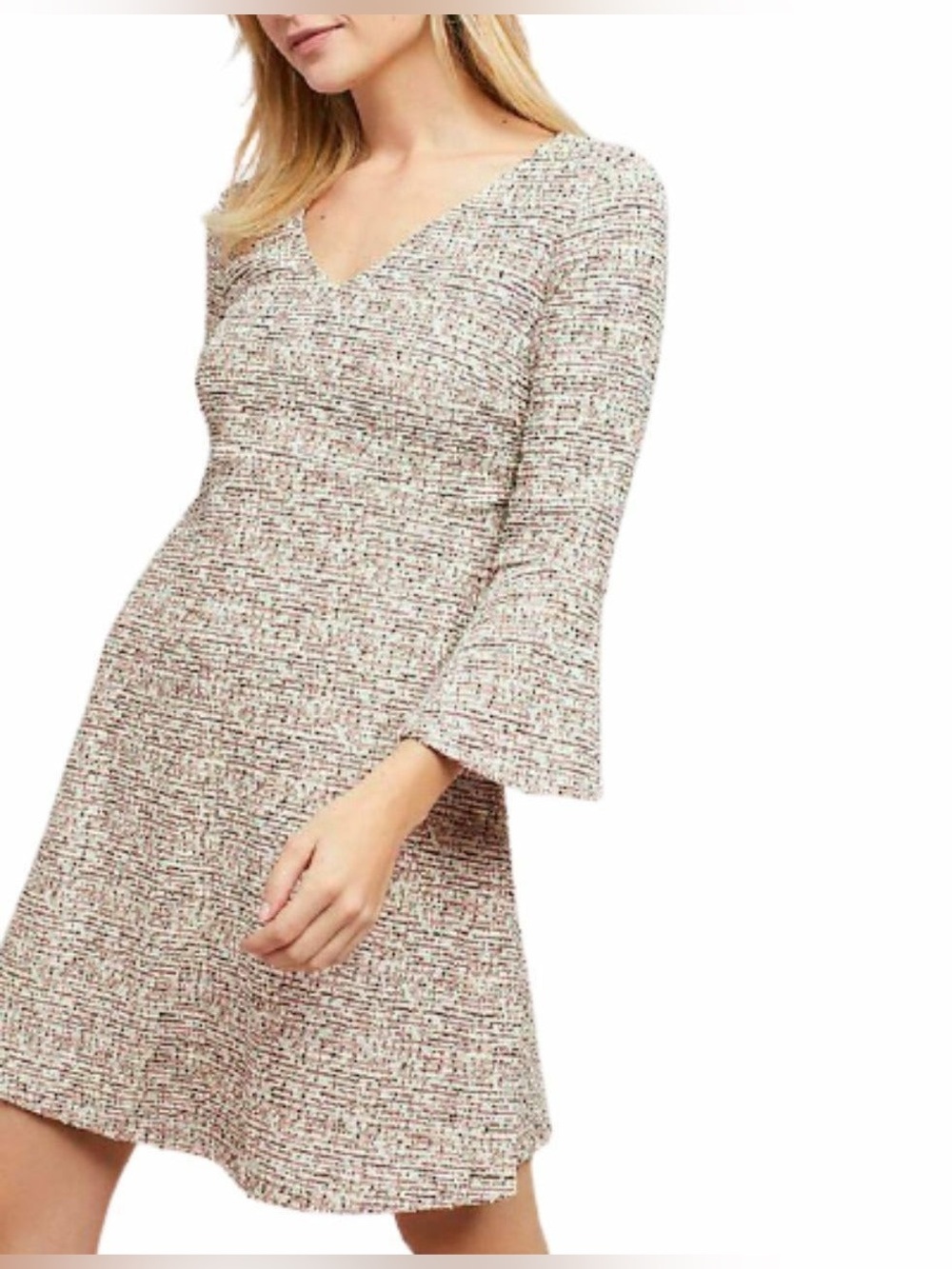 Anthropologie Maeve Cream Burgundy Long Bell Sleeve Susie Swing Shift Dress S
